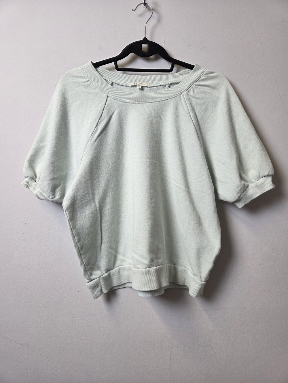 Z Supply Short Sleeve Pullover Sweatshirt in Mint Green Stained
